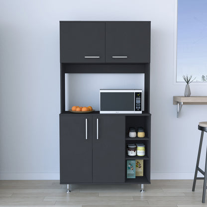 Black Pantry Cabinet with Hutch - 37 Inch Wide Storage