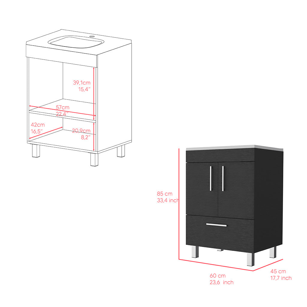 Black Bathroom Vanity with Cabinet - 29.5" Top