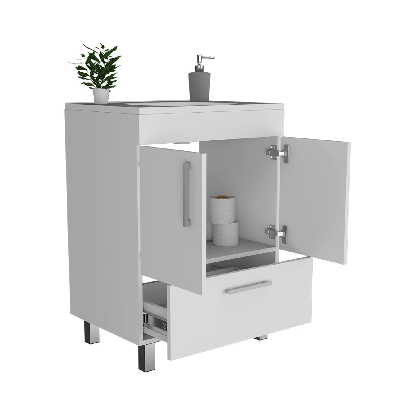 White Bathroom Vanity with Storage Cabinet