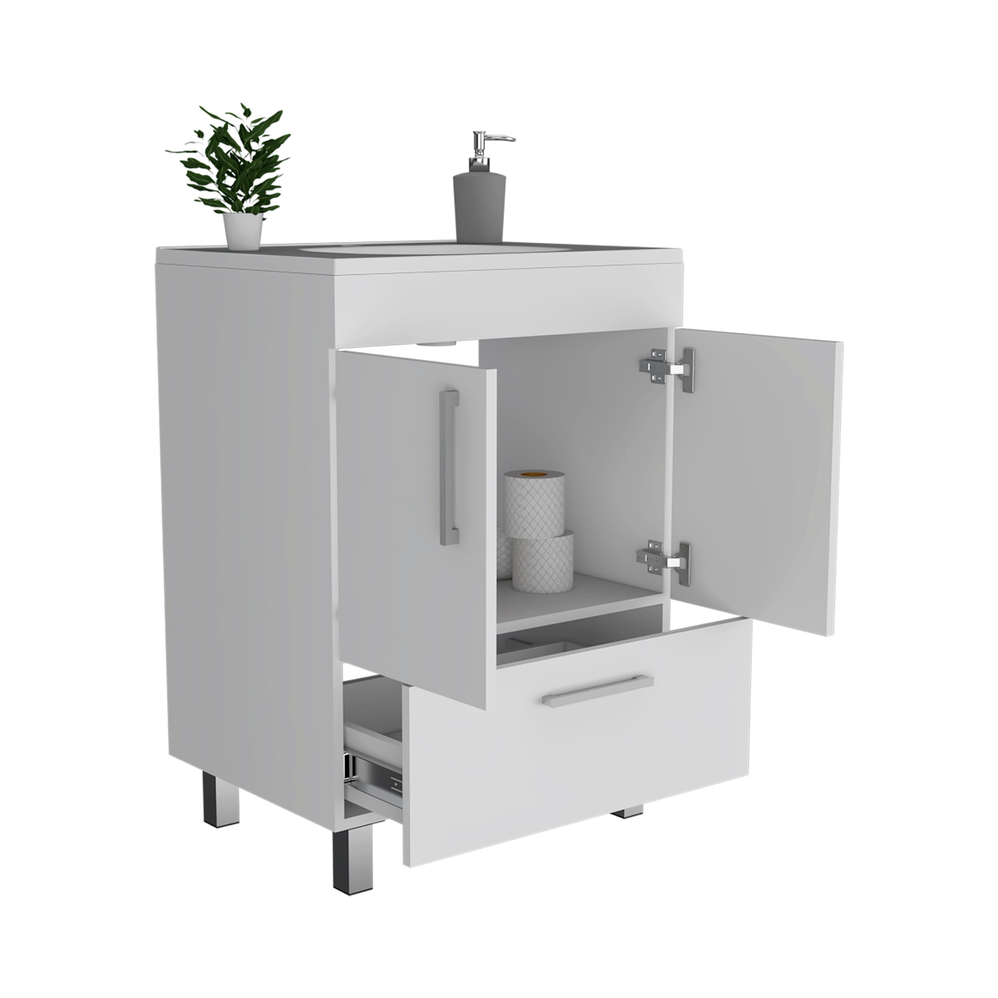 White Bathroom Vanity with Storage Cabinet