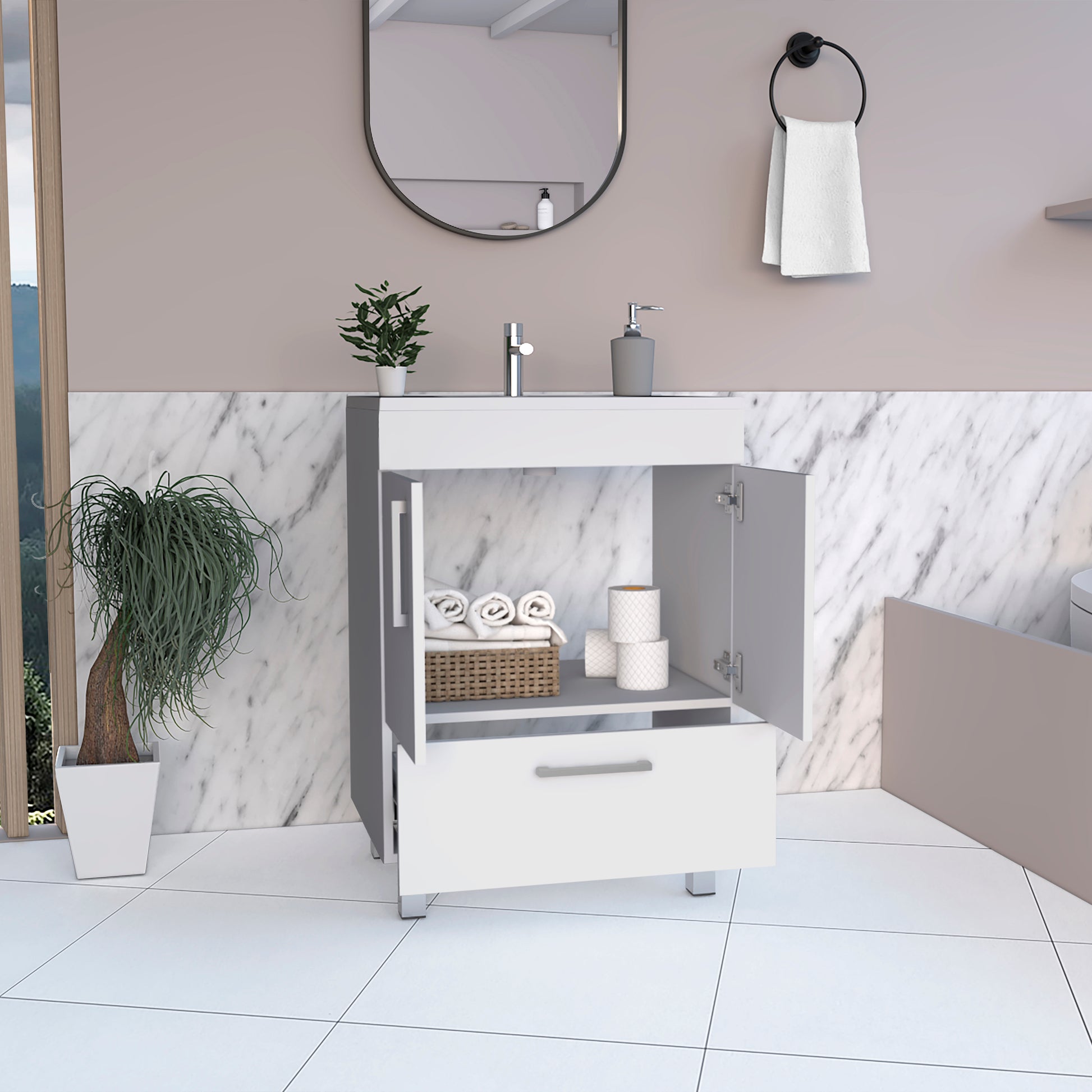 White Bathroom Vanity with Storage Cabinet