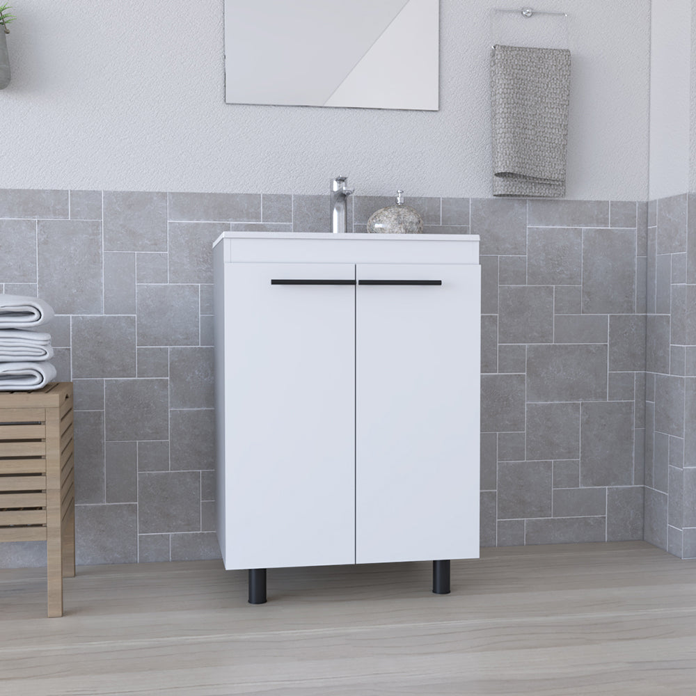 White Bathroom Vanity with Sink - 23.8" Wide