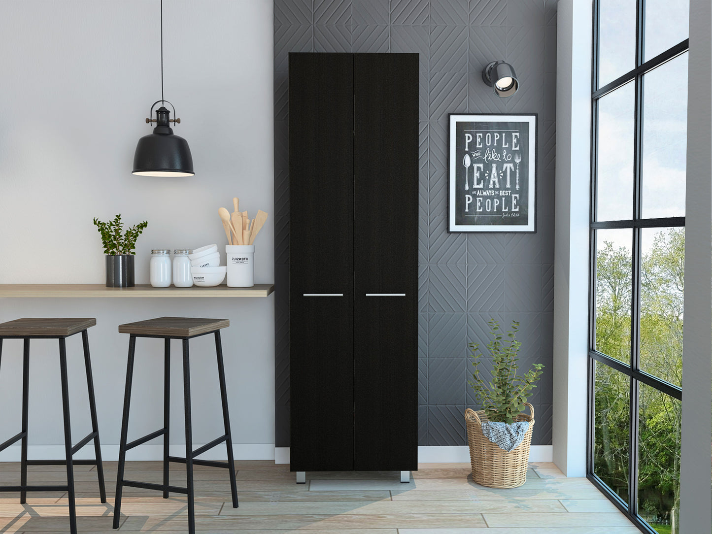 78" Black Storage Cabinet with Shelves for Living Room