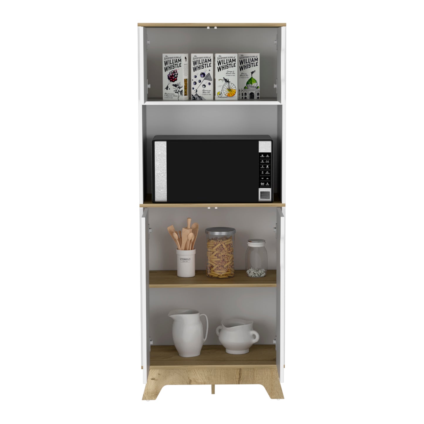 Light Oak Microwave Cabinet - 15.75" Tall Storage Unit for Living Room