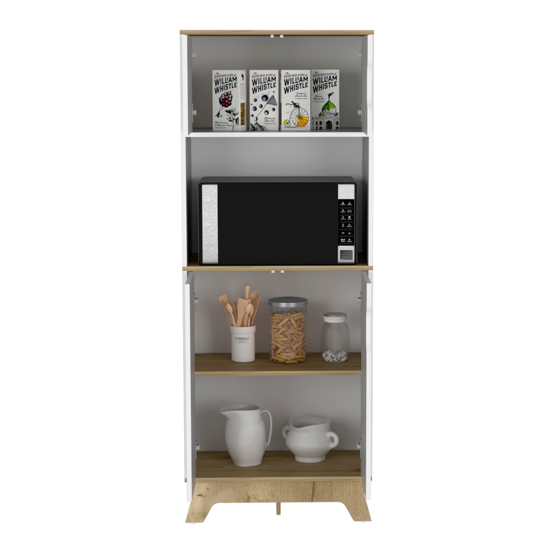 Light Oak Microwave Cabinet - 15.75" Tall Storage Unit for Living Room