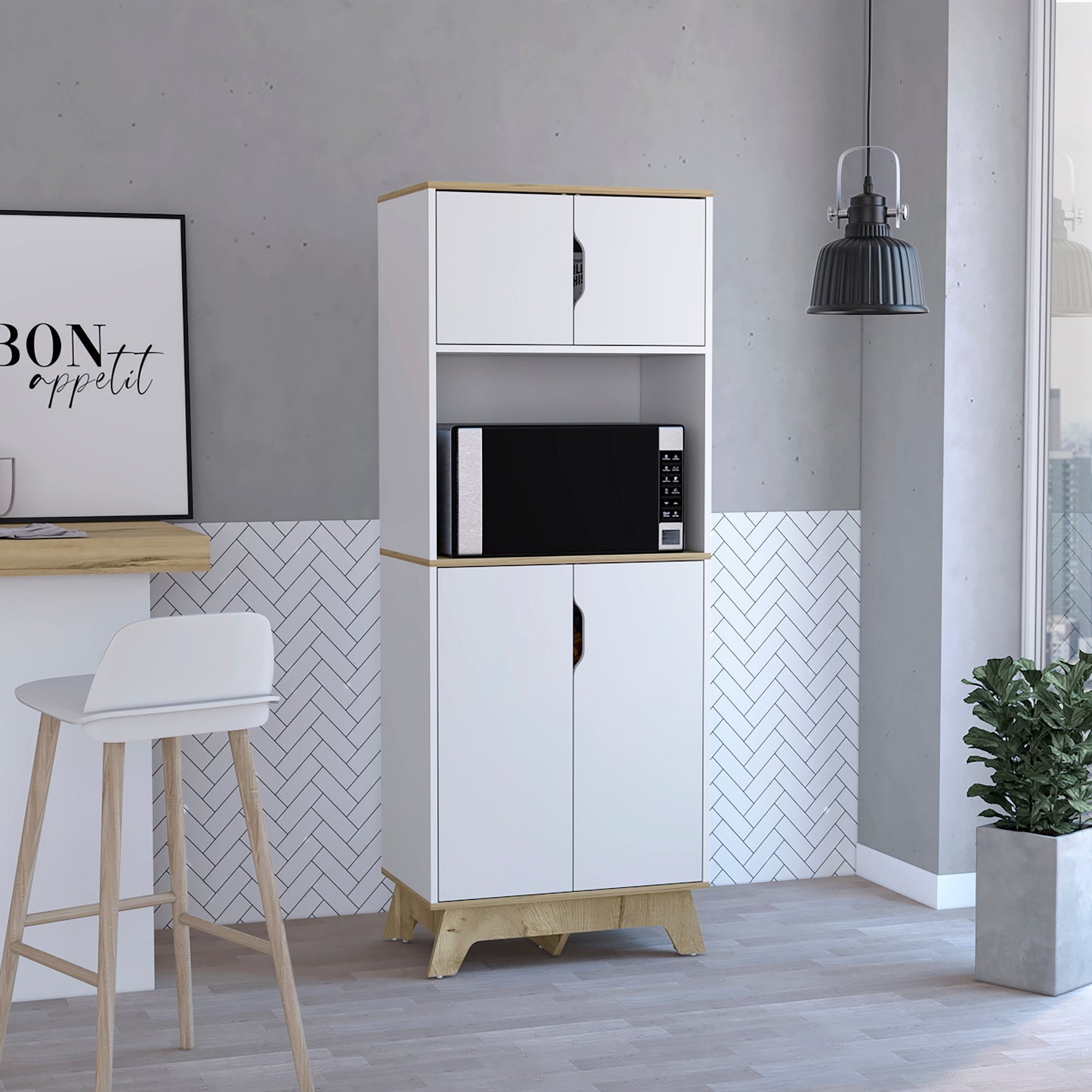 Light Oak Microwave Cabinet - 15.75" Tall Storage Unit for Living Room