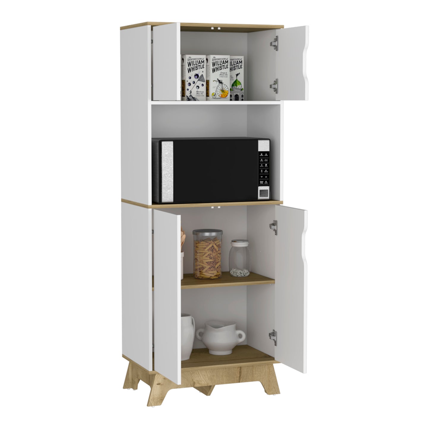 Light Oak Microwave Cabinet - 15.75" Tall Storage Unit for Living Room