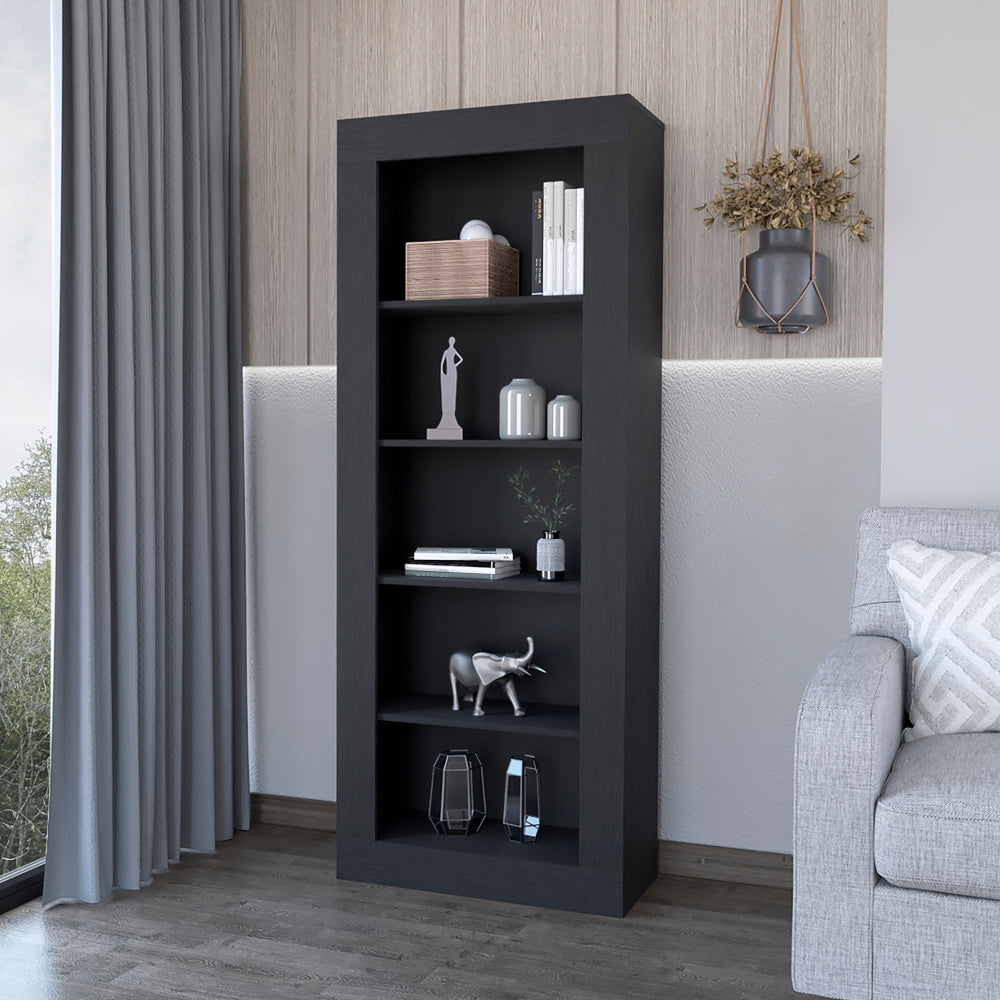 Black 5-Tier Bookcase - Storage Shelving Unit
