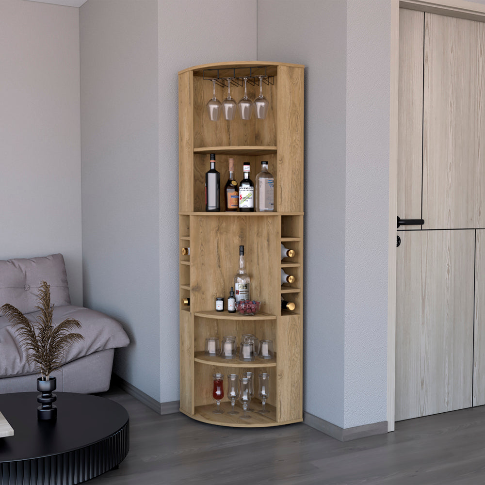Beige Engineered Wood Corner Bar Cabinet 18.5"W x 18.5"D x 70.8"H for Living Room