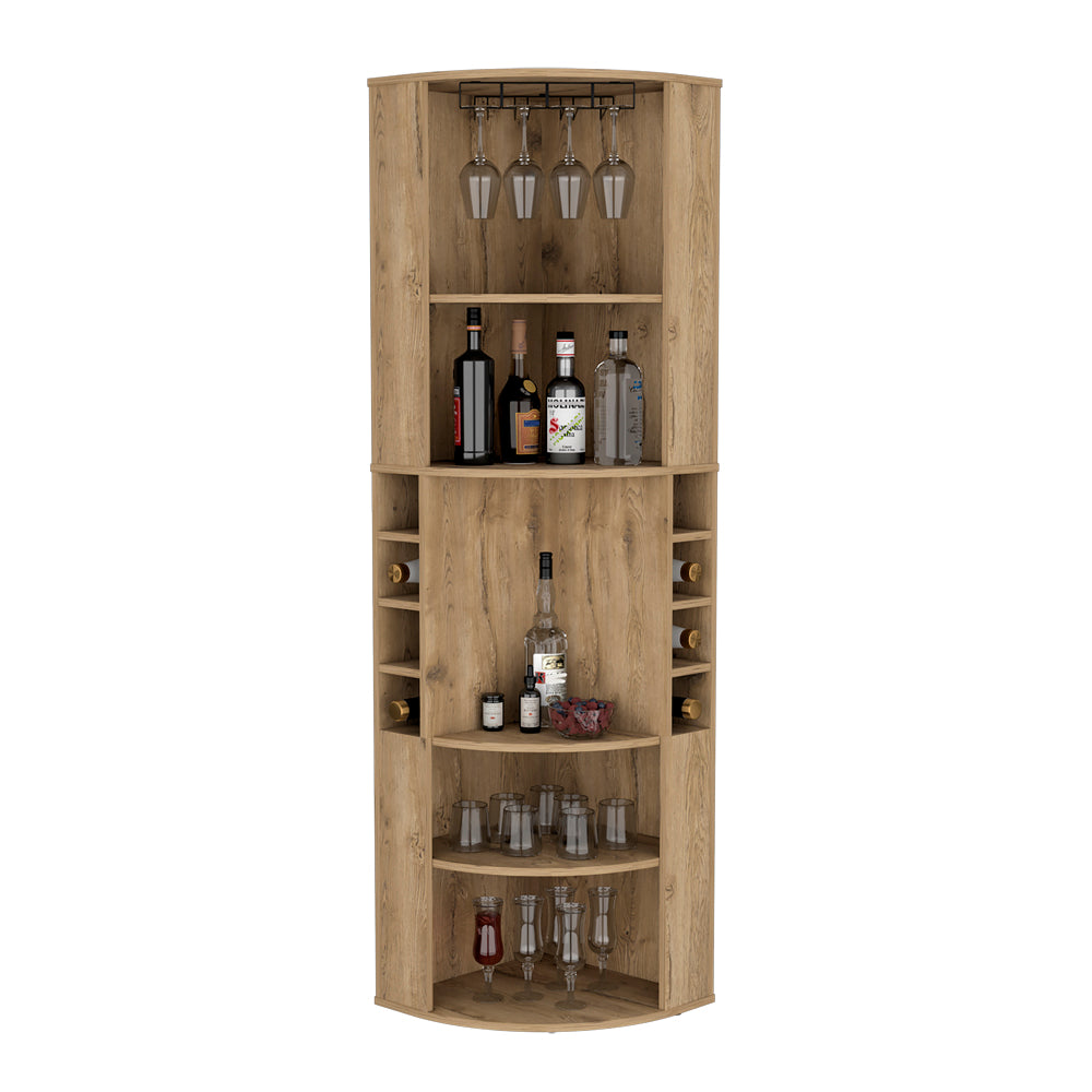 Beige Engineered Wood Corner Bar Cabinet 18.5"W x 18.5"D x 70.8"H for Living Room