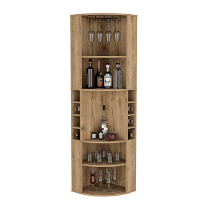 Beige Engineered Wood Corner Bar Cabinet 18.5"W x 18.5"D x 70.8"H for Living Room
