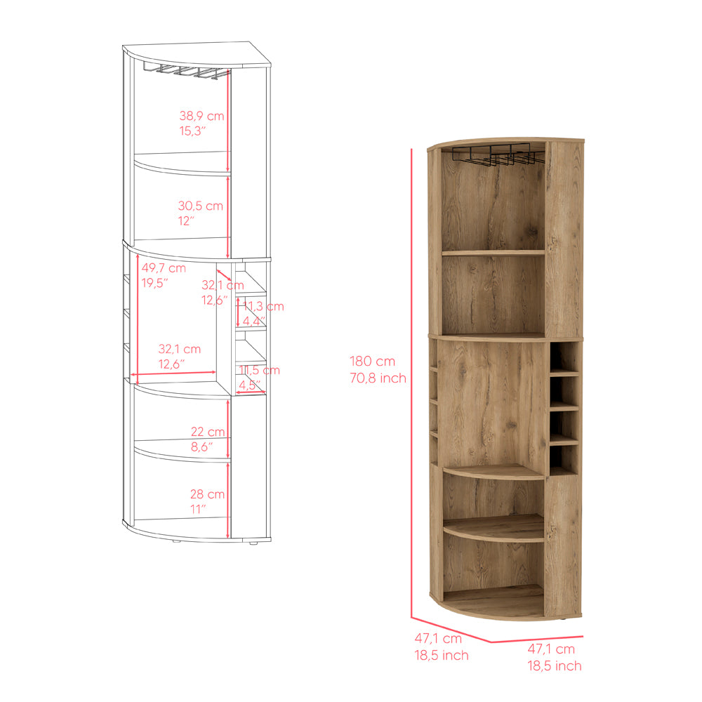 Beige Engineered Wood Corner Bar Cabinet 18.5"W x 18.5"D x 70.8"H for Living Room