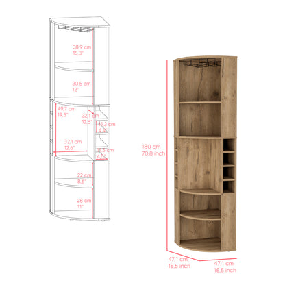 Beige Engineered Wood Corner Bar Cabinet 18.5"W x 18.5"D x 70.8"H for Living Room