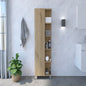 Linen Single Door Cabinet 62" H, Five External Shelves, Four Interior Shelves, Light Oak
