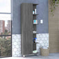 Linen Single Door Cabinet 62" H, Five External Shelves, Four Interior Shelves, Smokey Oak