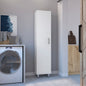 Storage Cabinet 71" H, Four Internal Shelves, Three Broom Hangers, White