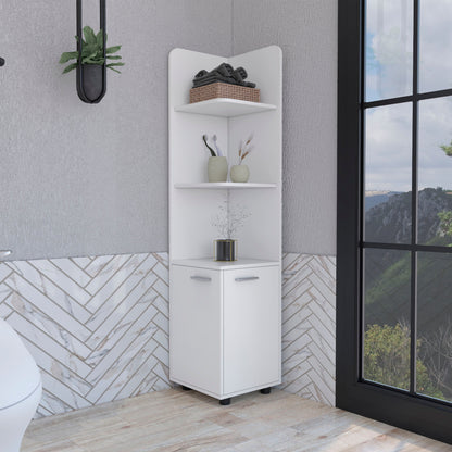 62H" Tall Corner Cabinet with 3-Tier Shelf and 2-Door, White