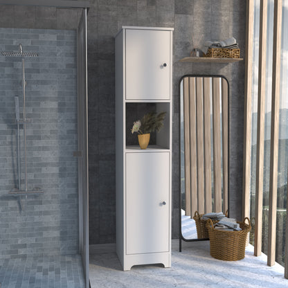 Double Door Cabinet 69" H, Four Interior Shelves, One Open Shelf, White