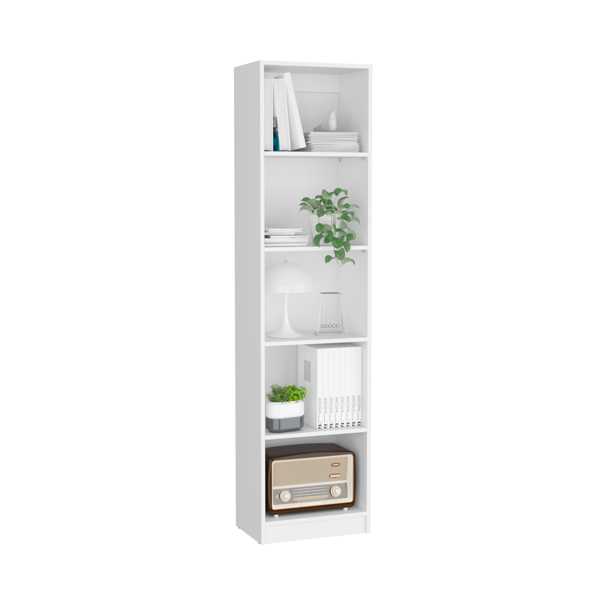 White Pine Bookshelf - Compact 5 Shelf Display Unit for Living Room