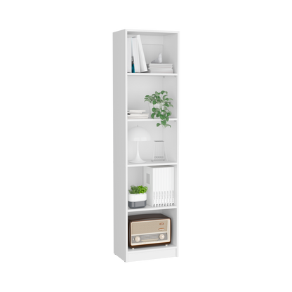 White Pine Bookshelf - Compact 5 Shelf Display Unit for Living Room