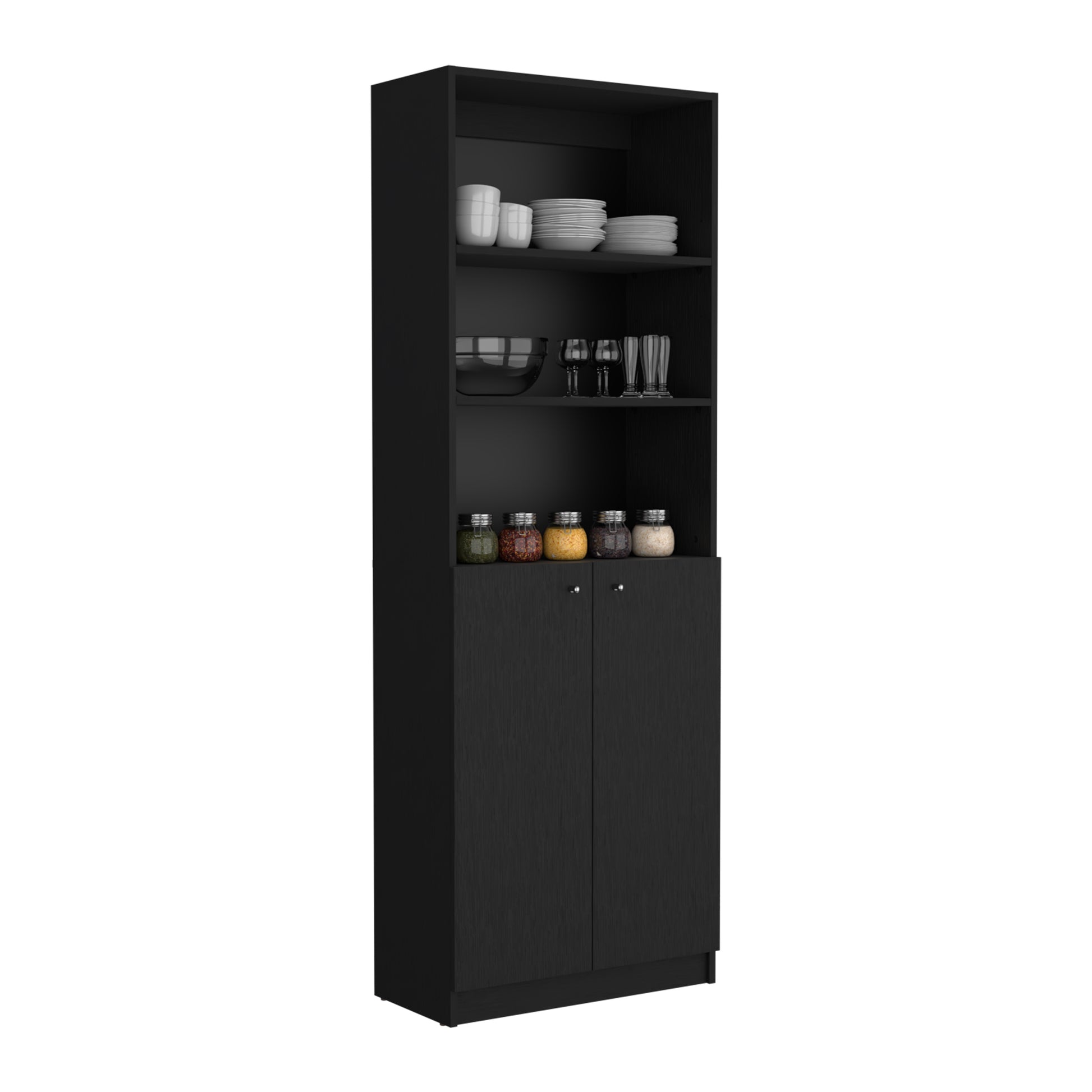 Black Modern Office Bookcase - 2 Door Storage Cabinet