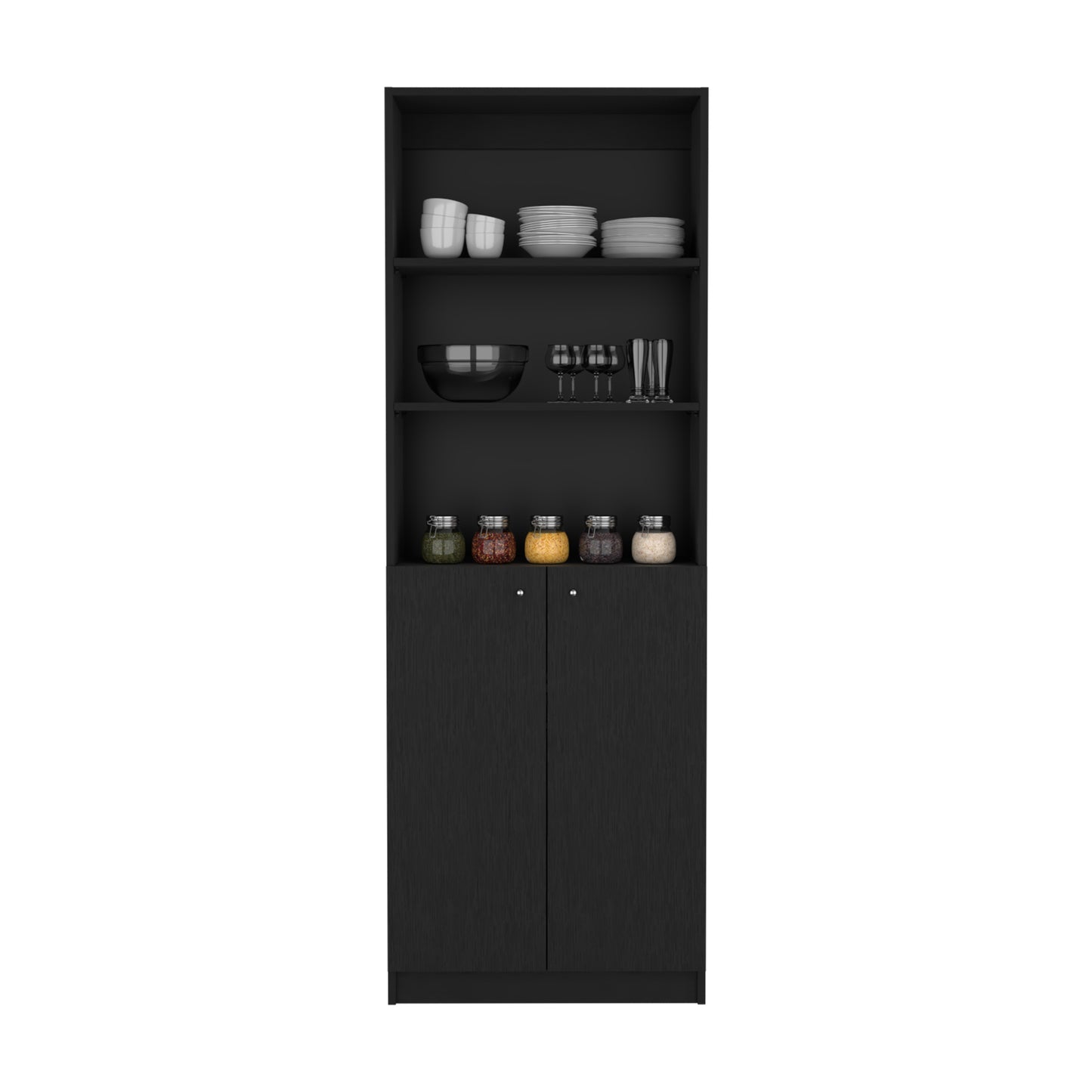 Black Modern Office Bookcase - 2 Door Storage Cabinet