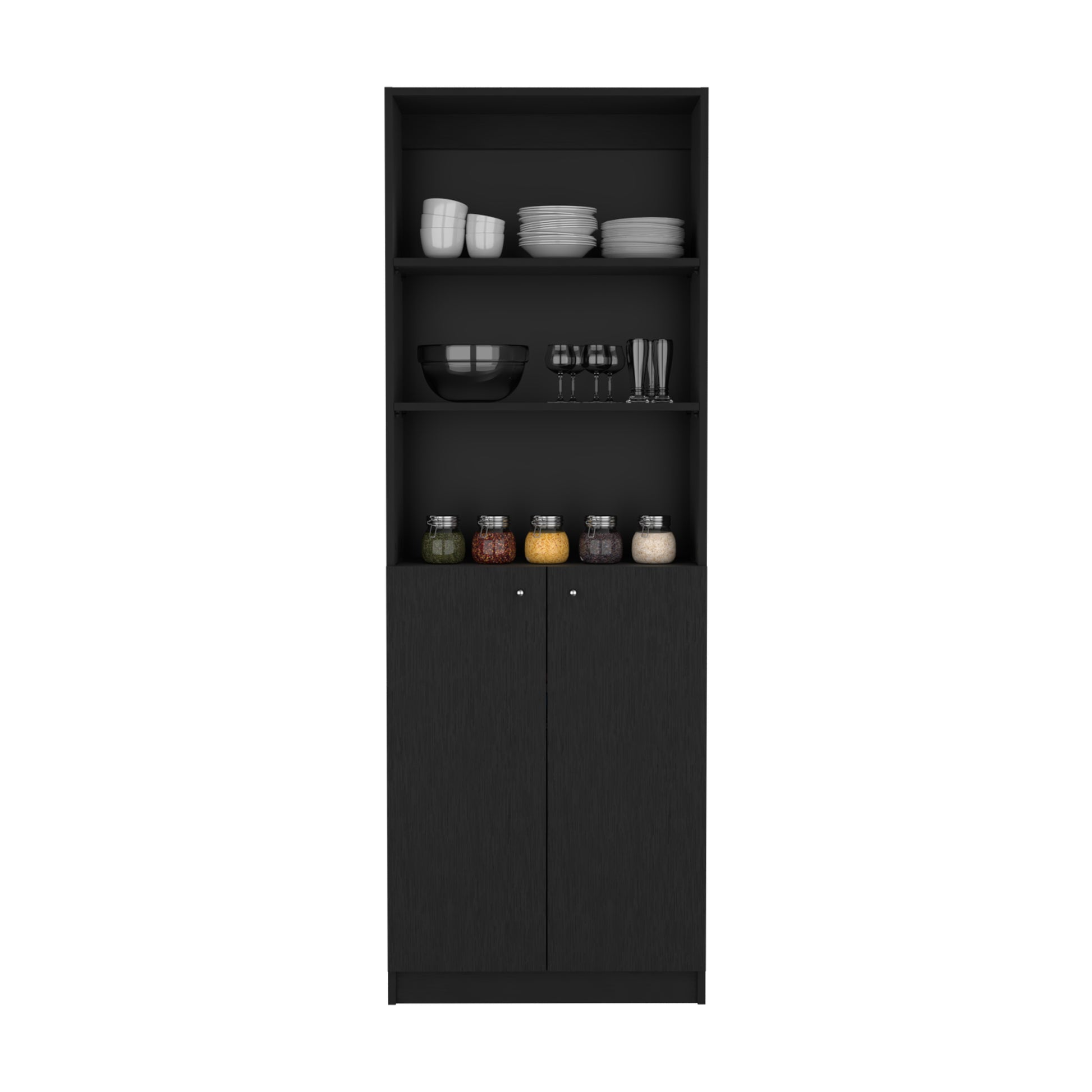 Black Modern Office Bookcase - 2 Door Storage Cabinet