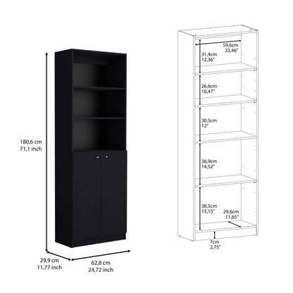 Black Modern Office Bookcase - 2 Door Storage Cabinet