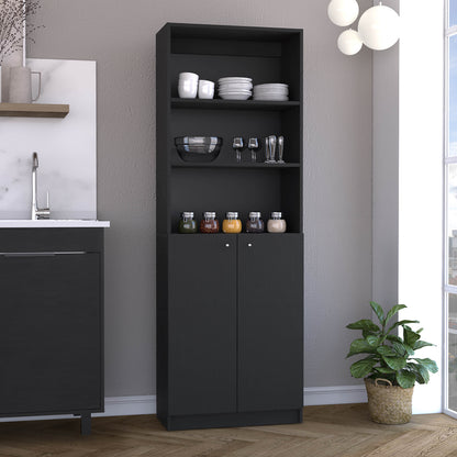 2-Door Bookcase with Upper Shelves, Black