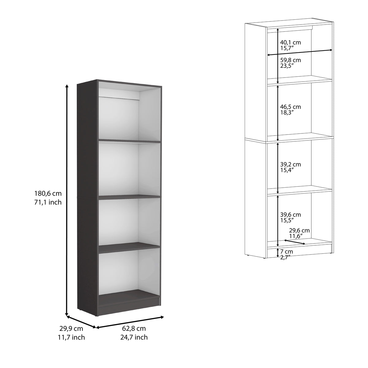 Multicolor Engineered Wood Bookcase - 71.1" Tall for Living Room