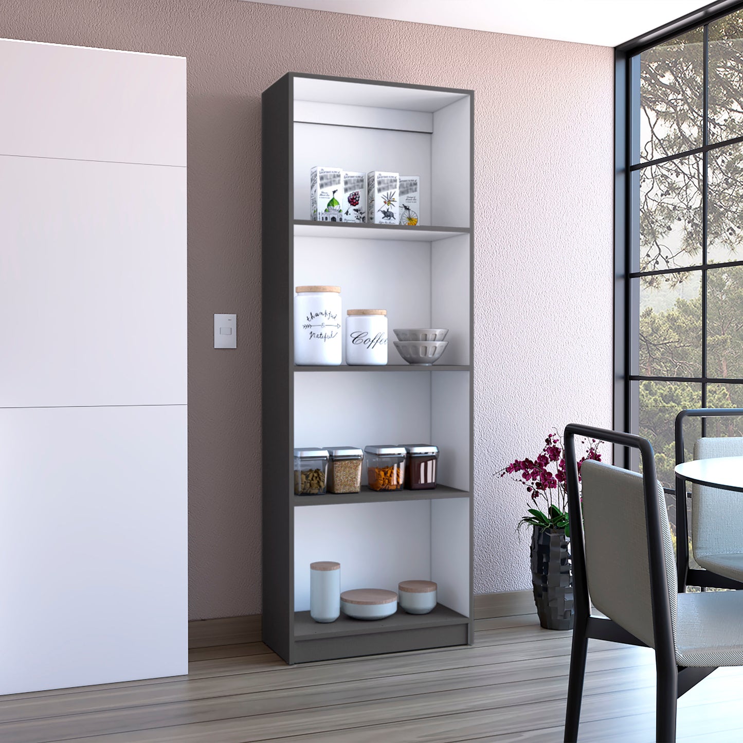 Bookcase with Spacious Tier-Shelving Design, Matt Gray / White