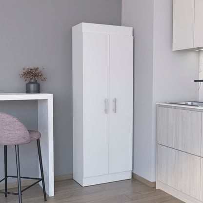 Pantry Cabinet 67" H, 5 Internal Shelves, Two Doors, White