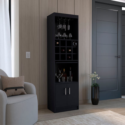 Pisek Bar Cabinet 5-Tier, Wine Cabinet, Liquor Cabinet, 12 Bottle Cubbies, 5 Shelves, Black