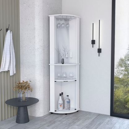 Corner Bar Cabinet Unit with Wine Glass Rack and Lower Cabinet, White