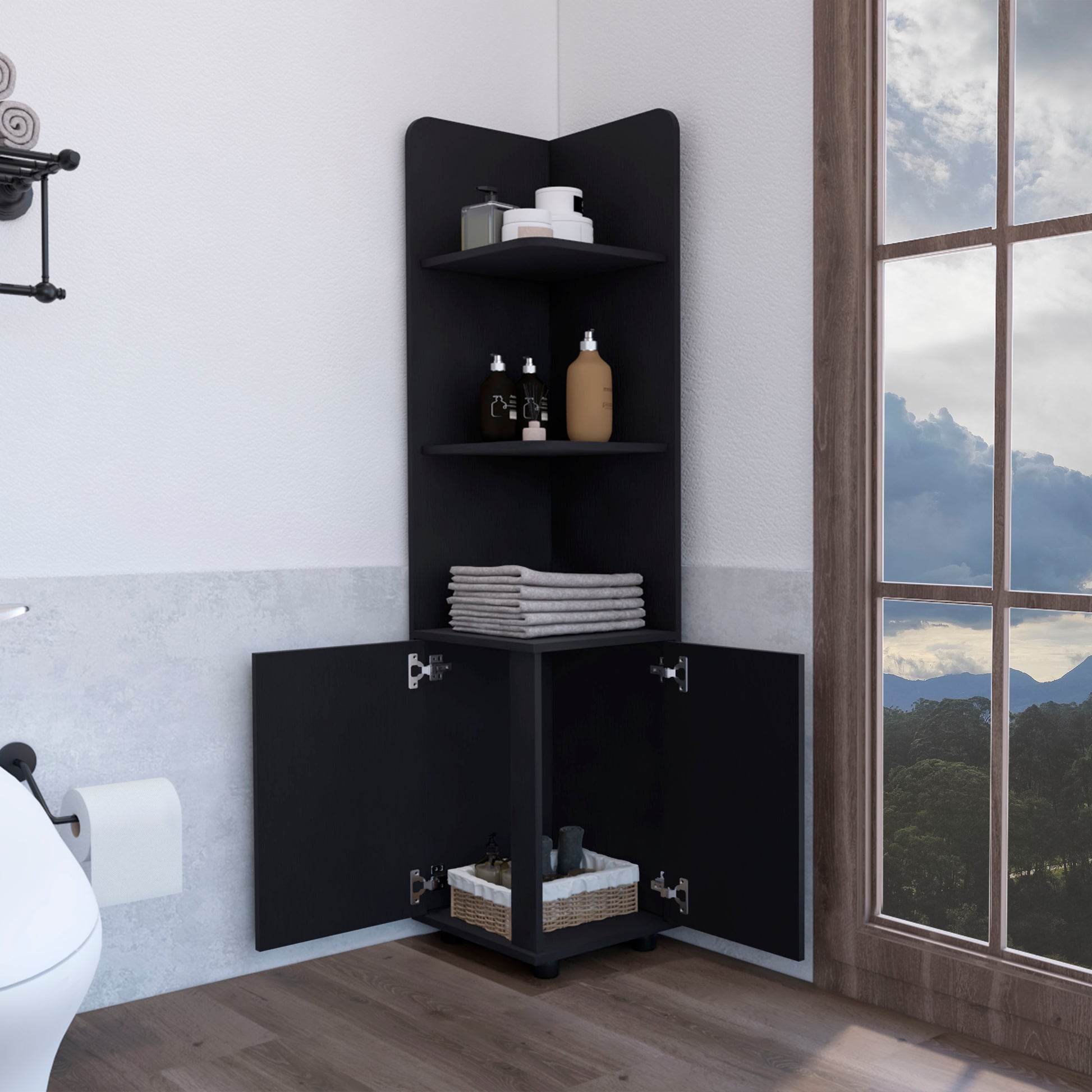 Corner Cabinet 62H" Tall - Black Storage Shelf