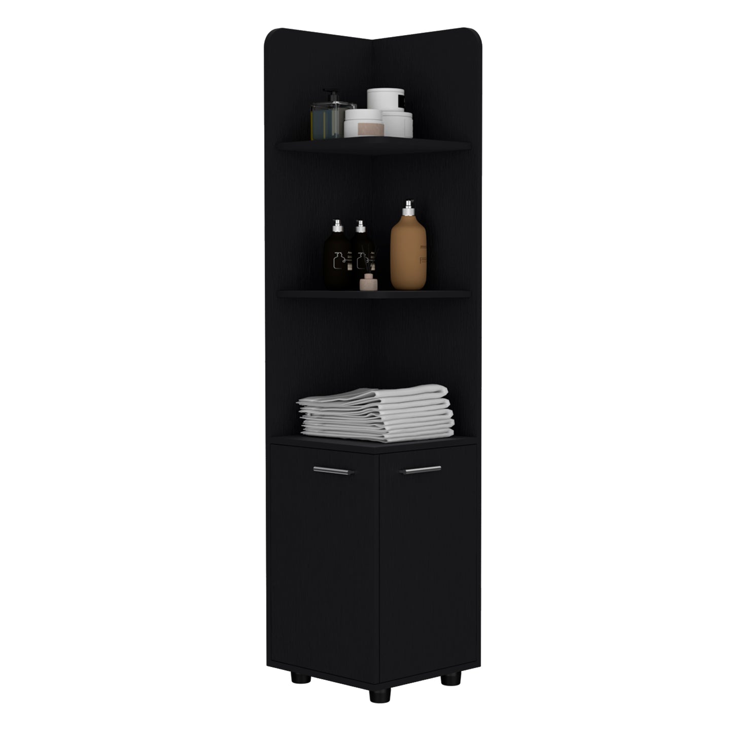 Corner Cabinet 62H" Tall - Black Storage Shelf