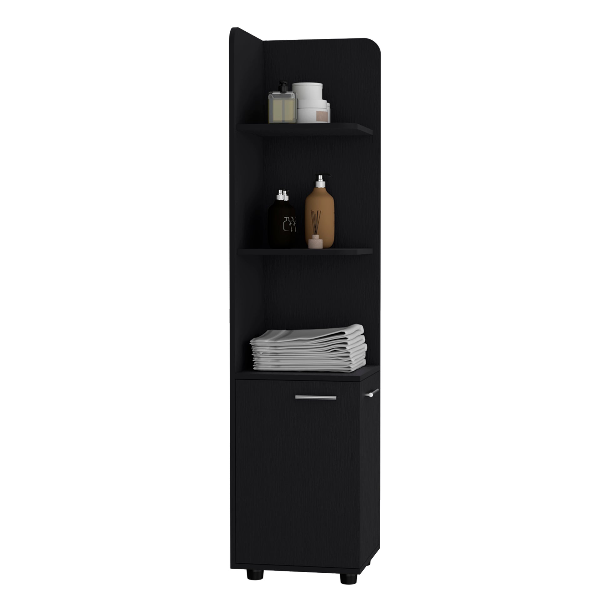 Corner Cabinet 62H" Tall - Black Storage Shelf