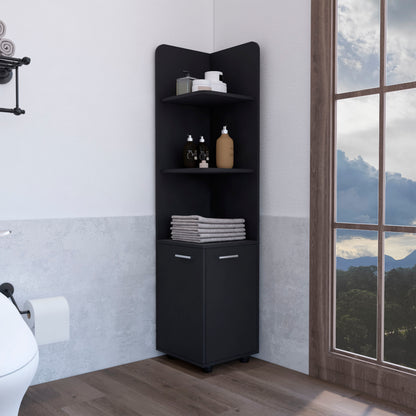 Corner Cabinet 62H" Tall  with 3-Tier Shelf and 2-Door, Black