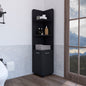 Corner Cabinet 62H" Tall  with 3-Tier Shelf and 2-Door, Black