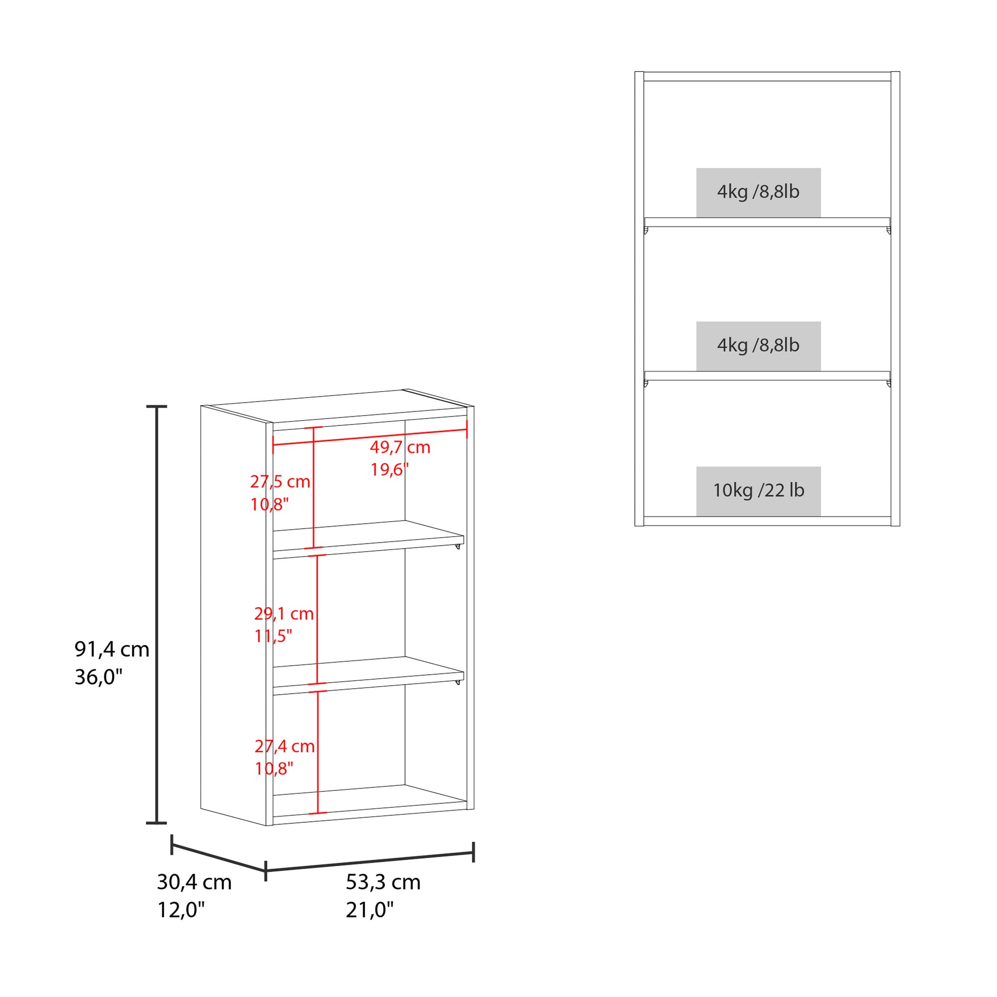 Black Kitchen Wall Cabinet - 36 Inch Storage for Living Room