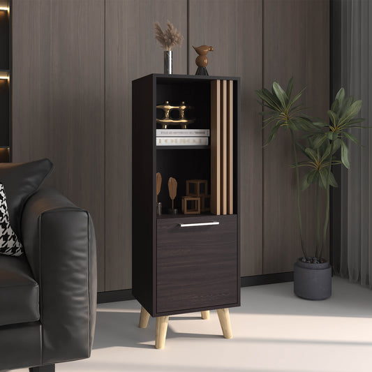 Storage Cabinet, 1 Door, 2 Shelves, Black / Natural Oak