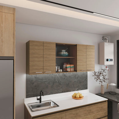 Wall Cabinet 24" H, four Doors, with two internal Shelves and internal plate and glass organizer, two Storage Shelves with two glass Doors