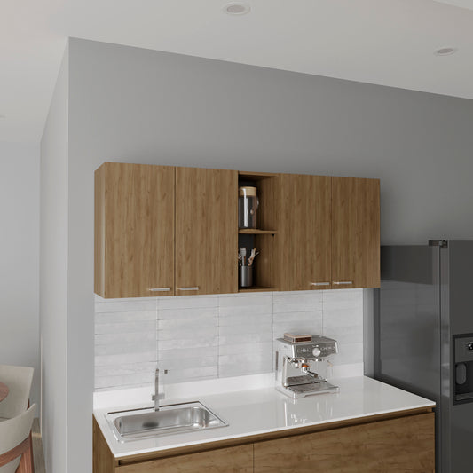 Wall Cabinet 24" H, Four Doors, Two Open Storage Shelves, Two Internal Shelves, Internal Dish and Glass Organizer