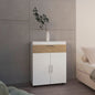 Shoe Rack, 3 Doors, 3 Shelves, 4 Legs, White / Natural Oak