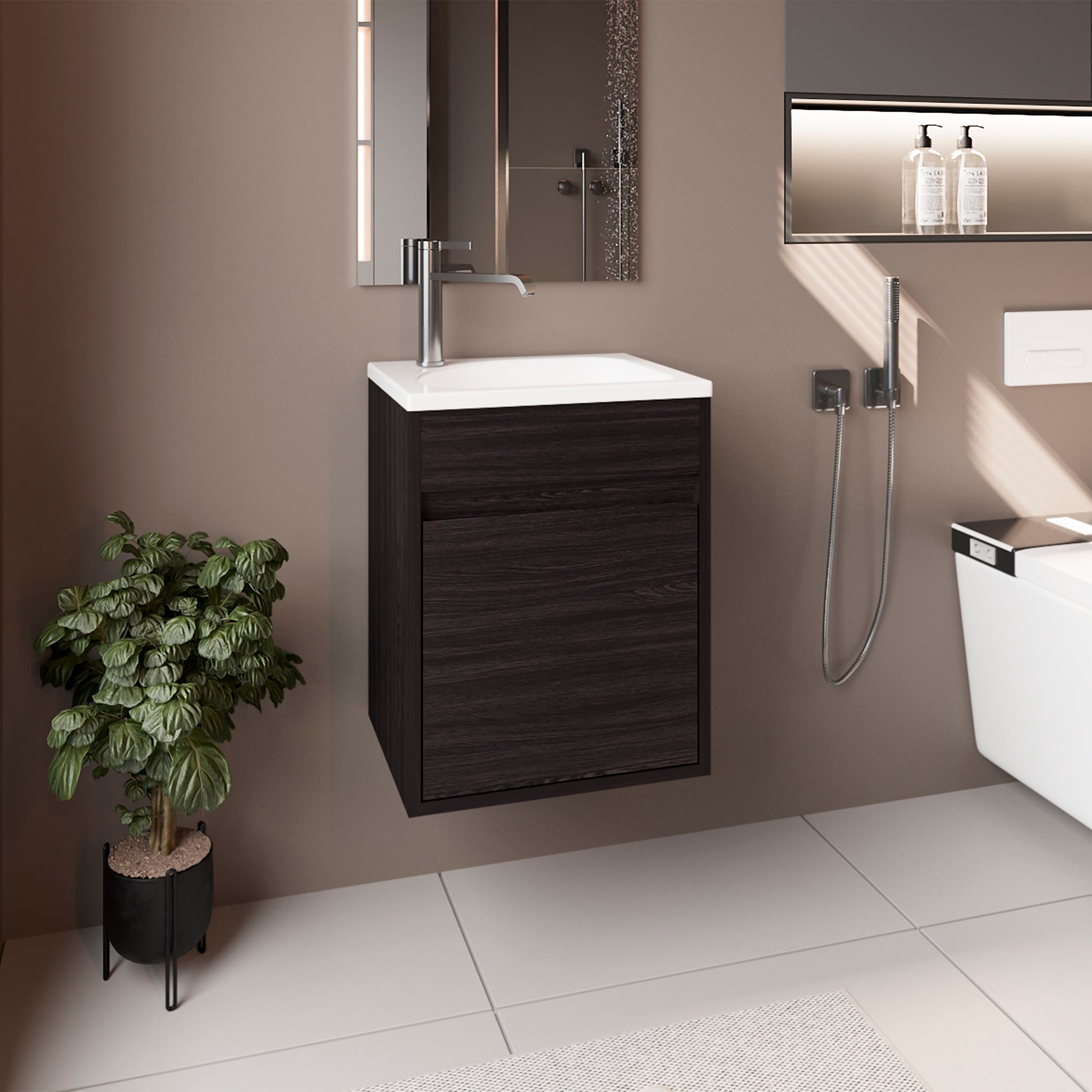 Bathroom Vanity with Sink, 1 Door, Black Wengue