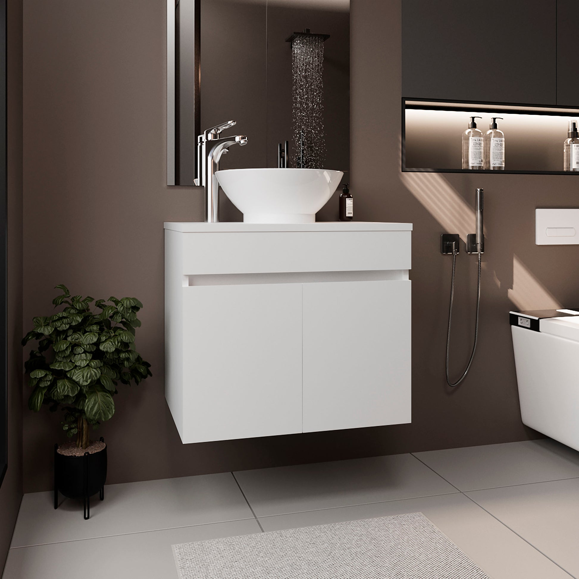 Bathroom Vanity with Sink, 2 Doors, White