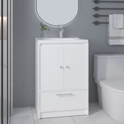 Bathroom Vanity with Sink, 2 Doors, 1 Drawer, White