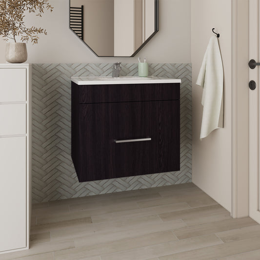 Bathroom Vanity with Sink, 1 Drawer, Black Wengue