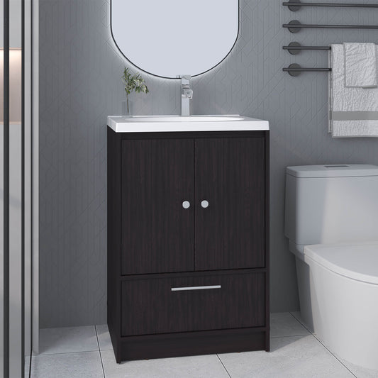 Bathroom Vanity with Sink, 2 Doors, 1 Drawer, Black Wengue