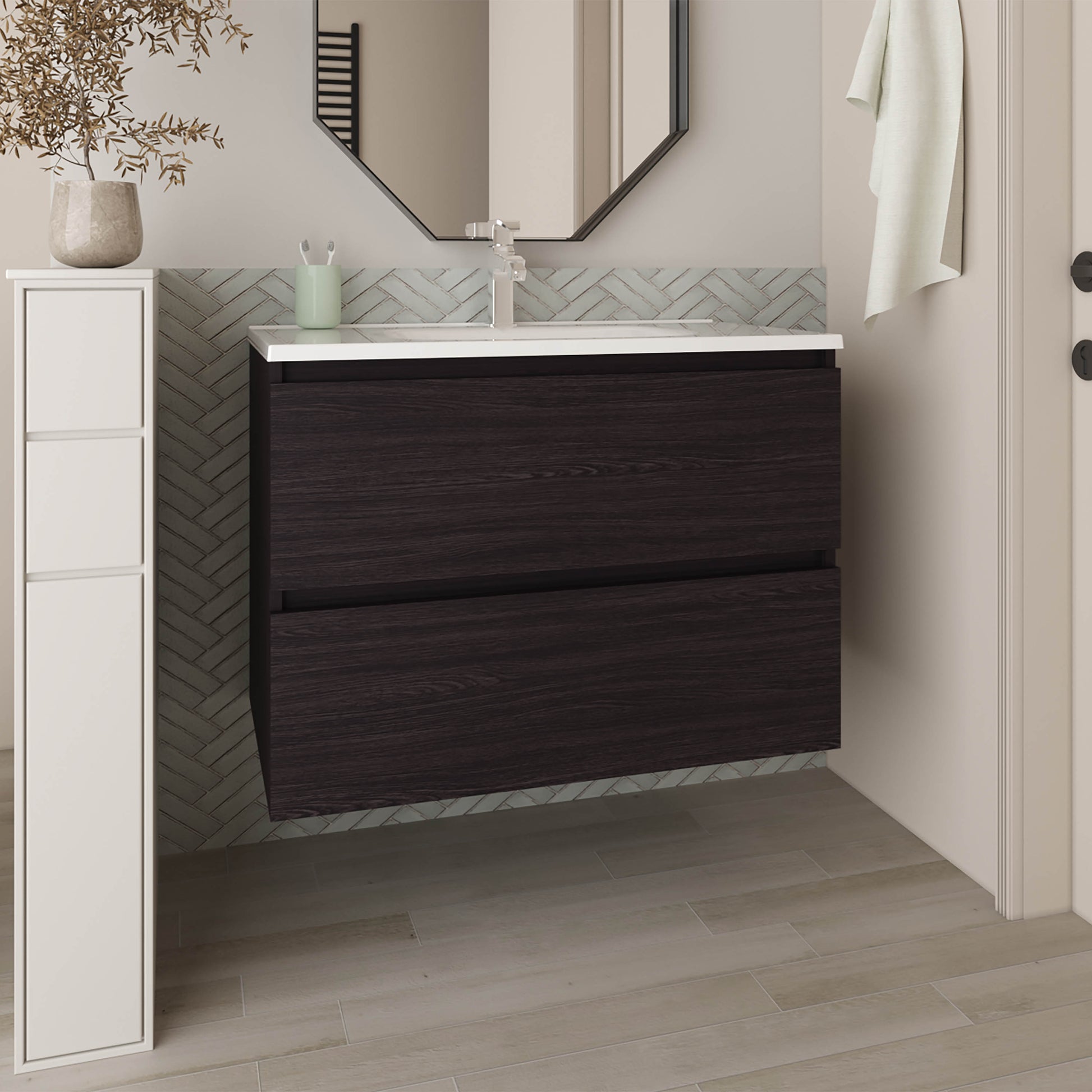 Bathroom Vanity with Sink, 2 Drawers, Black Wengue